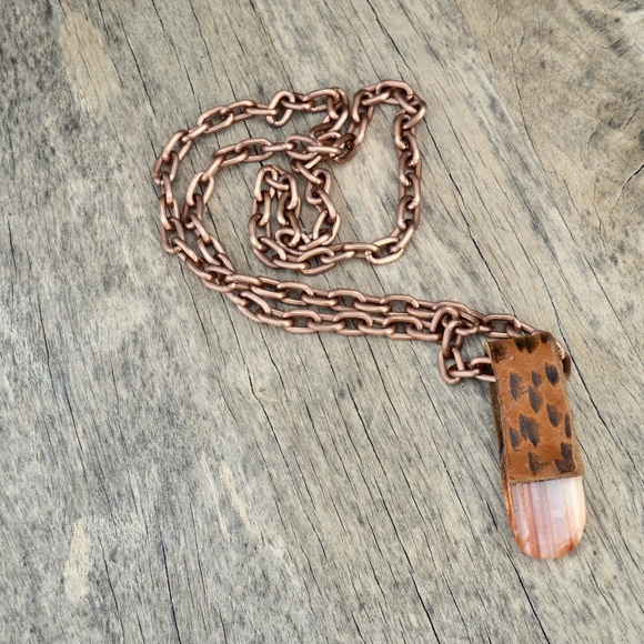 Agate Sardonyx Carnelian Pendant Leather Necklace - Picture 6 of 8